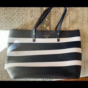 Never Used Genuine Leather Cole Haan Tote- Navy Stripe